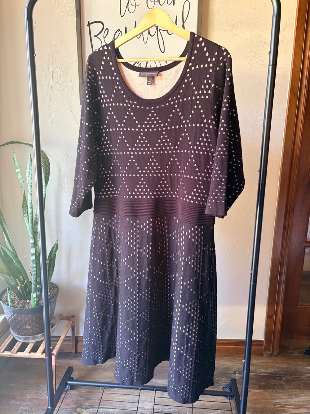 Lane Bryant Black Midi Fit&Flair Sweater Dress with Geometric Cutout Design